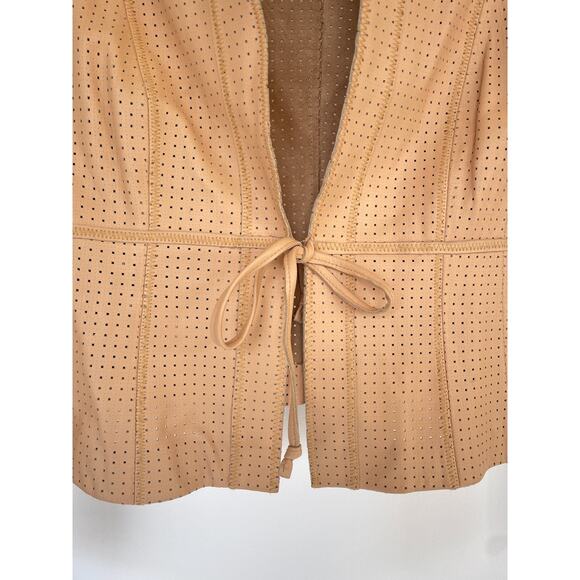 J'ENVIE New York Tan Perforated Leather Open Tied Jacket Sz L Avant Garde - Picture 4 of 9